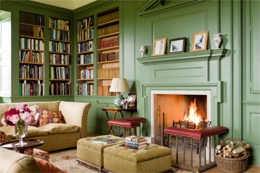 Shilstone House Library and fireplace